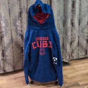 Youth Hooded Pullover - Blue with Red Accent